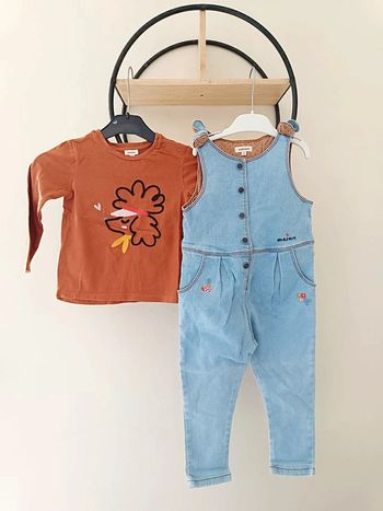 3 ans ensemble catimini salopette en jean et teeshirt