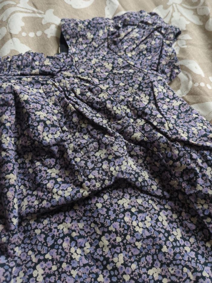 Tunique liberty violet fleurs bébé 2 ans neuf coupe originale - photo numéro 2