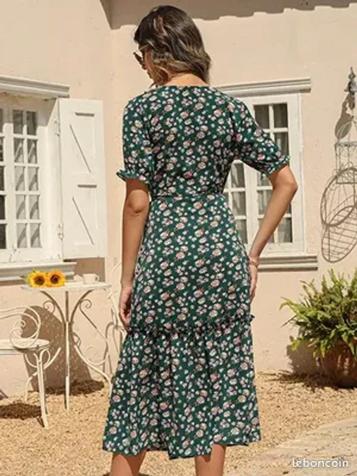 Robe Maxi Portefeuille Fleurie à Volants - Vert / XXL - Princesse fleurie - photo numéro 4