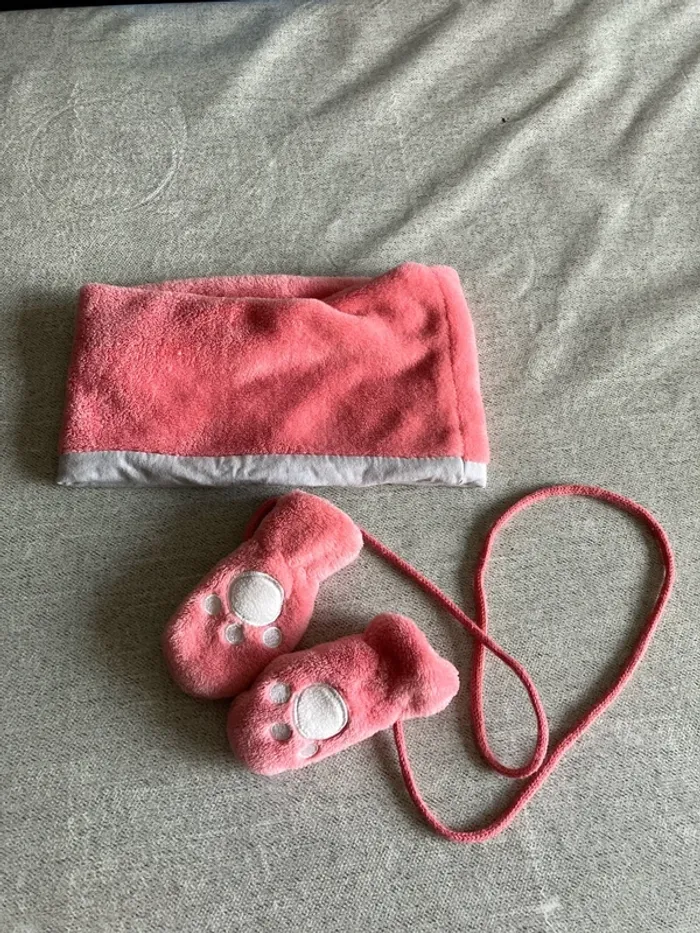 Ensemble cache-cou + gants avec ficelles – 6 mois – Mes Petits Cailloux