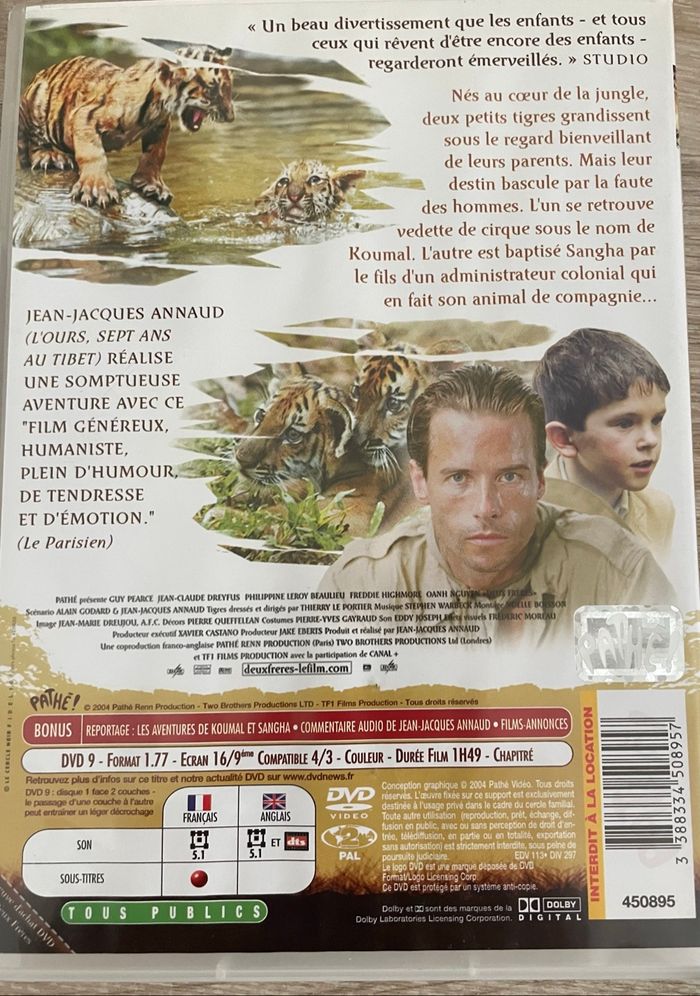 DVD deux frères superbe film en excellent état - photo numéro 2