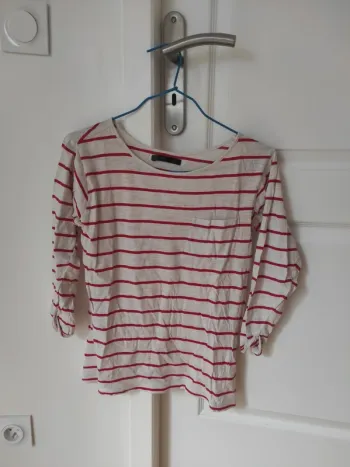 Marinière blanche et rouge manches 3/4