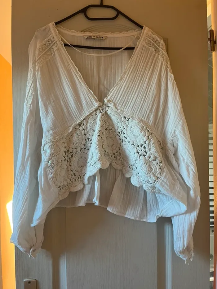 blouse blanche broderie zara - photo numéro 2
