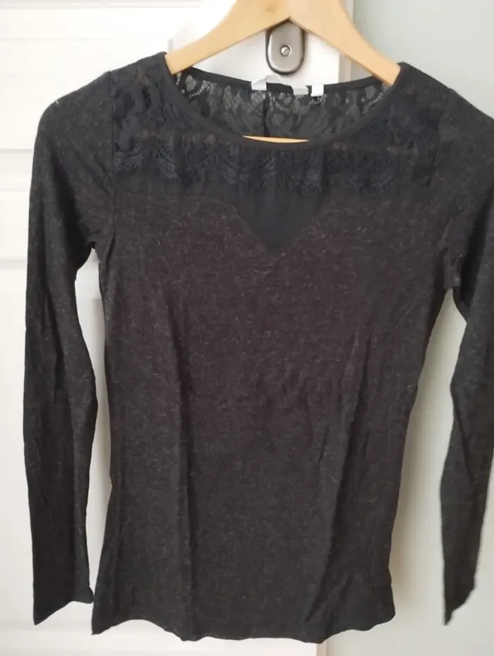 T-shirt manches longues noir chiné Naf Naf S