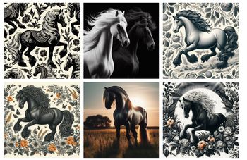 6 panneaux tissu coton 45x45cm motifs Chevaux