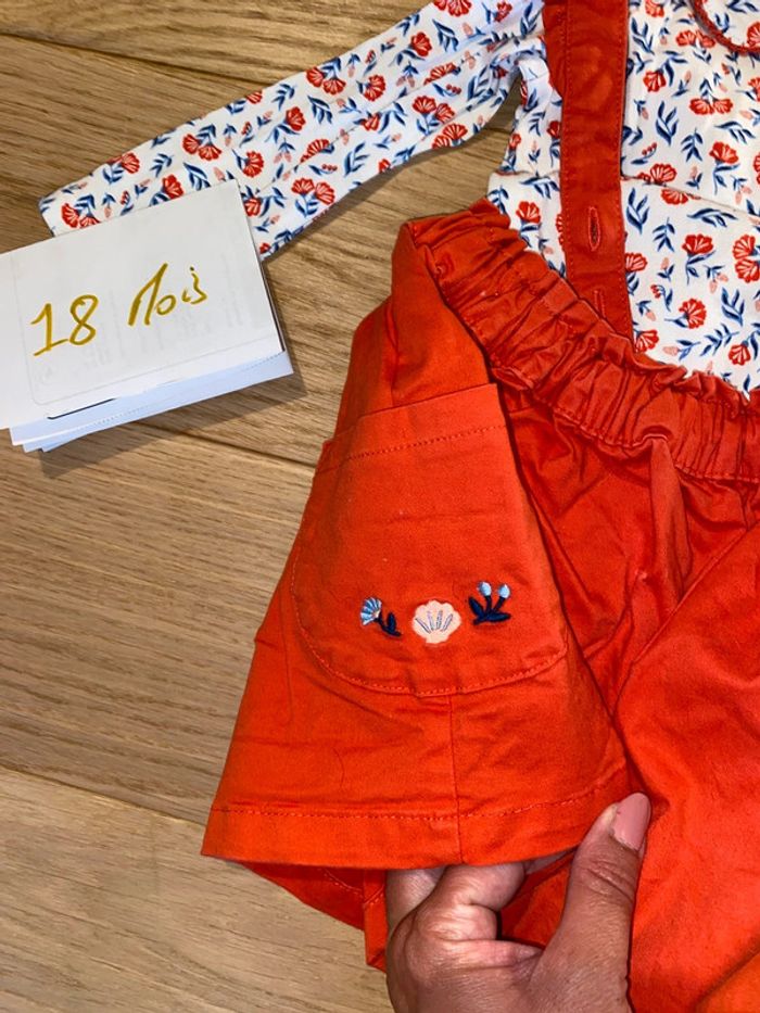 🌺 Ensemble - Body Salopette corail - 18 mois - photo numéro 4