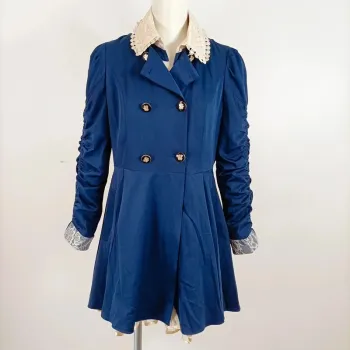 Veste bleu marine esprit victorien • détails dentelle & manches froncées A667