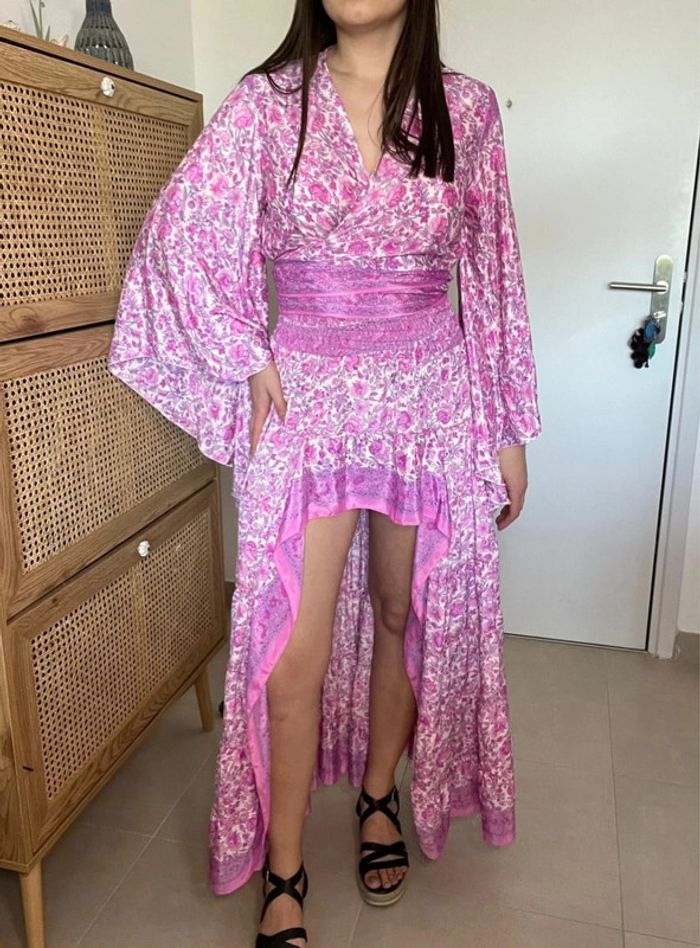 Ensemble fleuri rose en soie