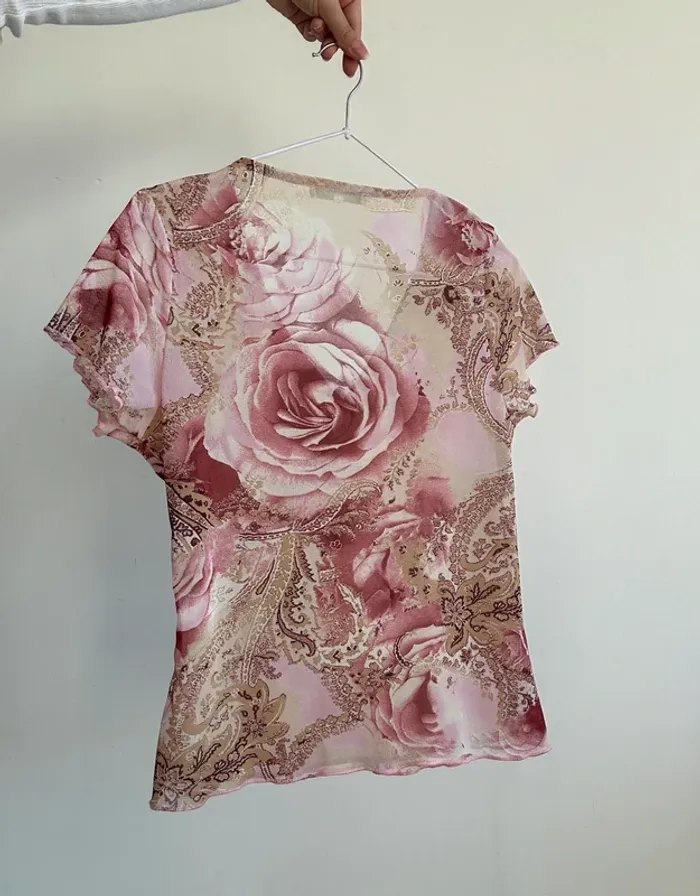 Tee shirt vintage rose à motifs y2k années 2000 taille L - photo numéro 5