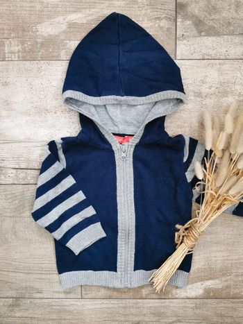 🌸Gilet zippé bleu gris marinière 12mois Tissaia garçon bébé maille