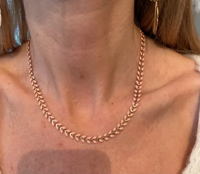 Collier délicat épis rose et doré acier inoxydable - photo numéro 7