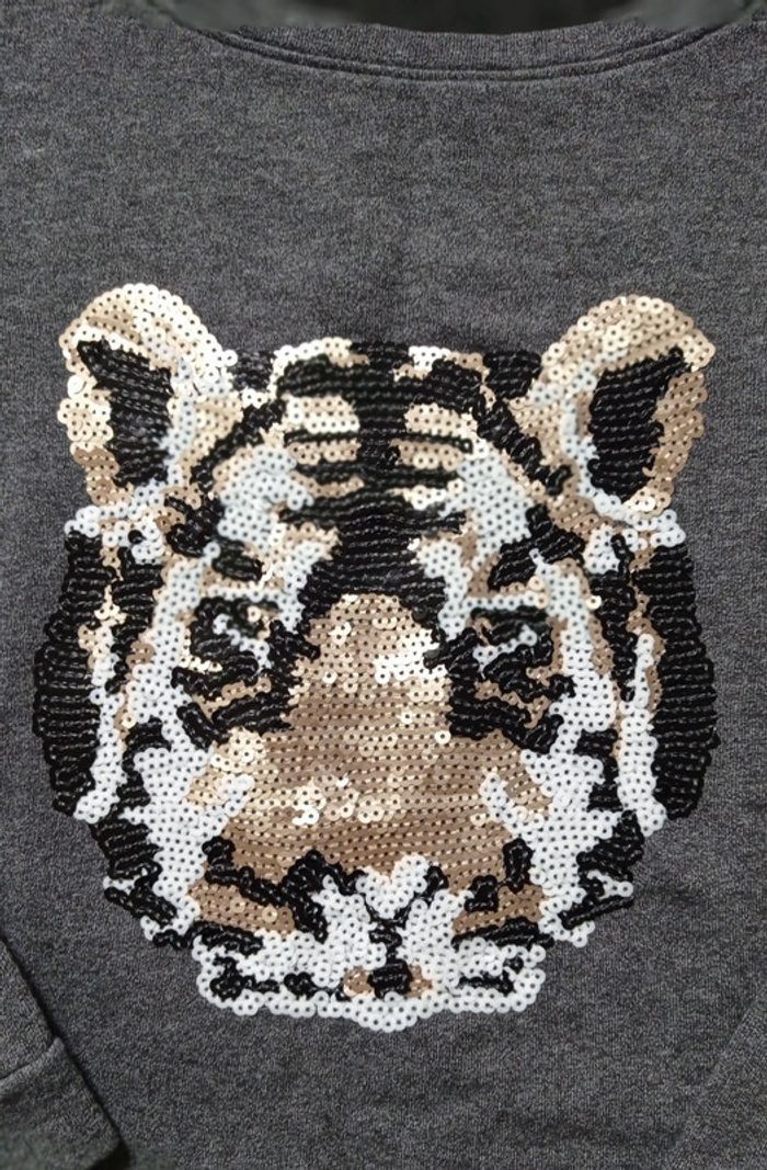 Sweat tête de tigre en sequins femme - photo numéro 2