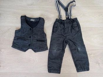 Ensemble gilet serveur et pantalon bretelles velours noir Orchestra 18 mois