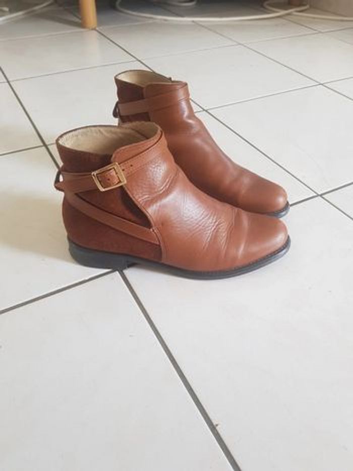 Bottines marron cuir et daim - photo numéro 4