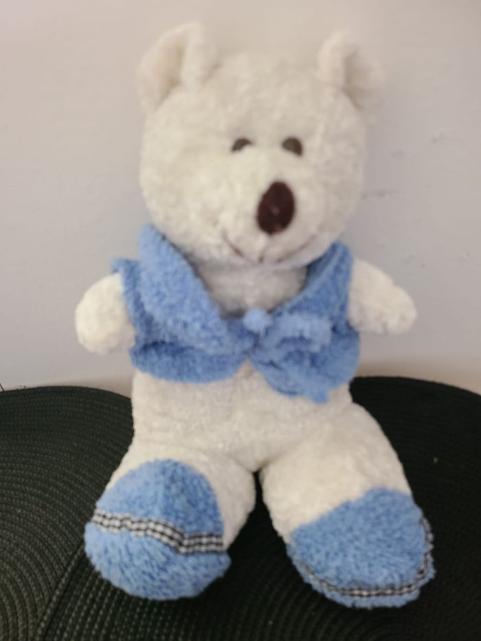 doudou ours blanc gilet bleu 59 - photo numéro 2