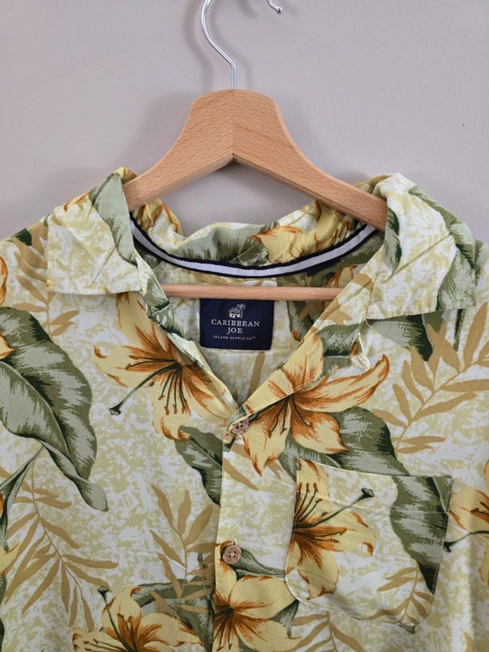 Chemise hawaïenne homme Caribbean Joe fleurs tropicales jaune vert M oversize été vintage - photo numéro 4