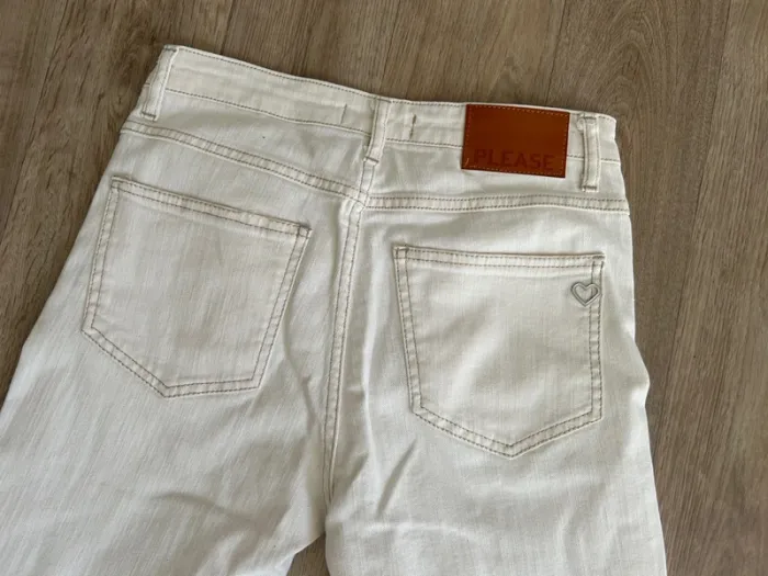 Please jean blanc, bas, frange, coupe droite taille XS - photo numéro 6