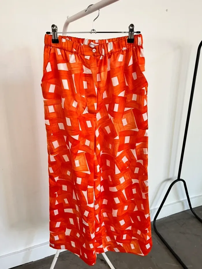 Ensemble chemise pantalon orange satiné Topolina - photo numéro 4