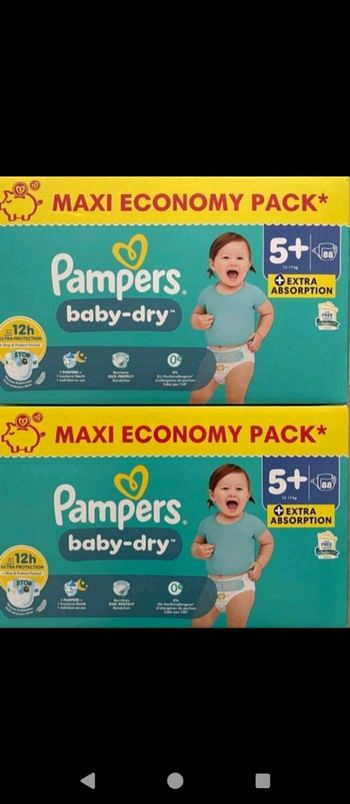 Lot 2 cartons Pampers taille 5+, 2x88 couches