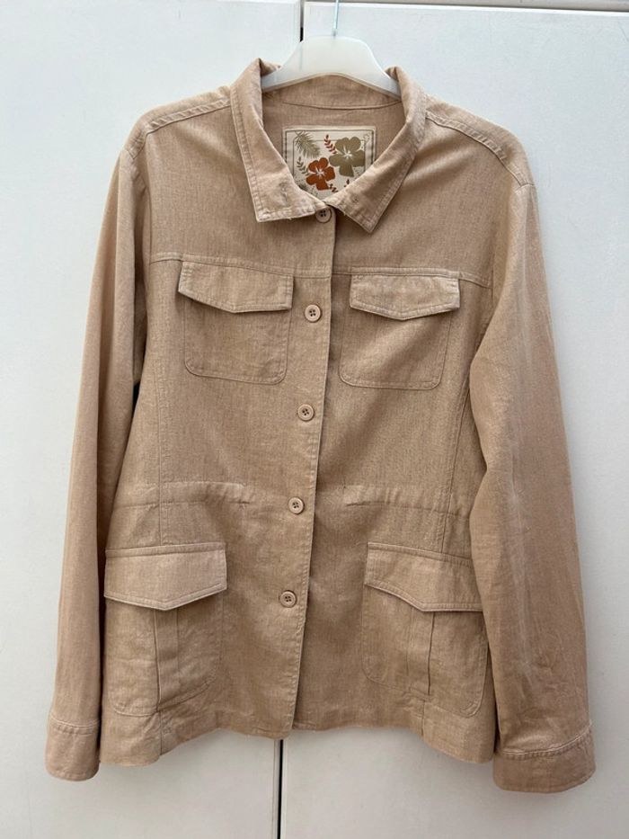 Veste en lin et coton style Safari - été beige marron taille 46/48