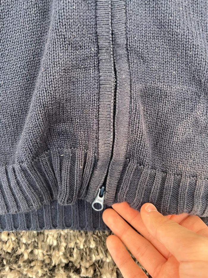 Pull zip full zip Lacoste bleu marine en coton en maille taille XXL style old money - photo numéro 10