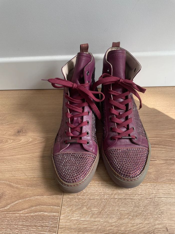 Baskets montantes Le Silla bordeaux à strass - photo numéro 2