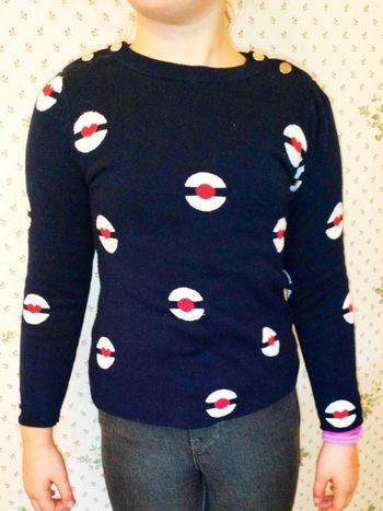 Pull jacadi bleu marine sphères blanches cœur