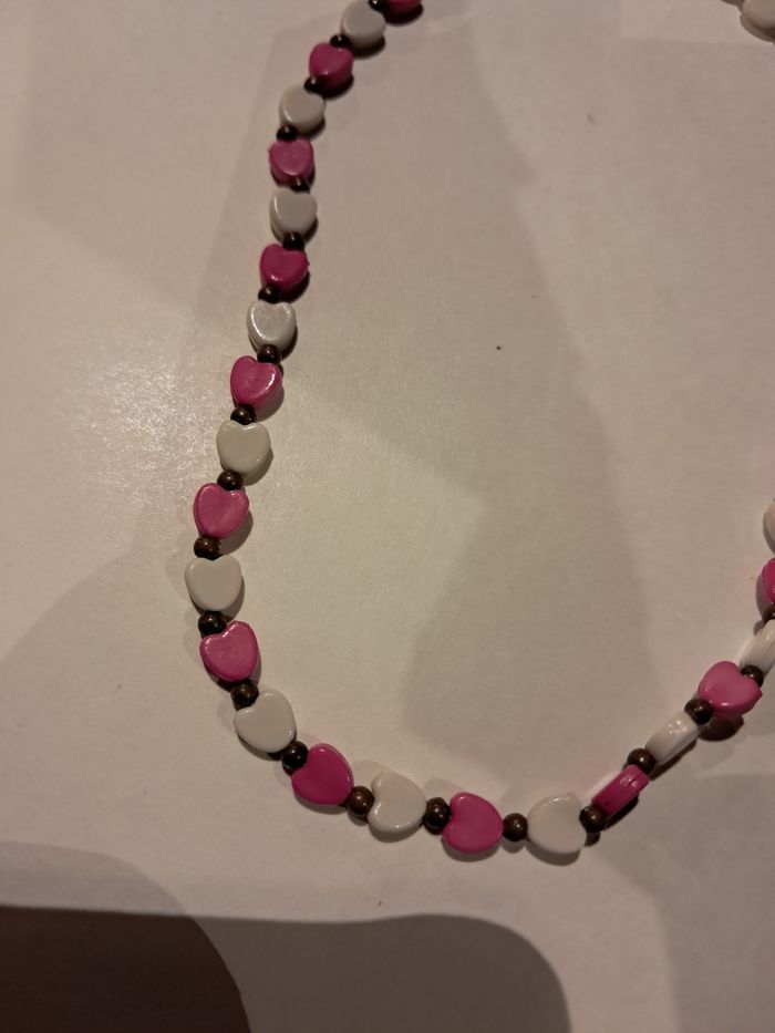 Collier cœur blan et rose - photo numéro 3