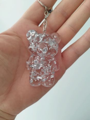 Porte clé ours paillettes argent