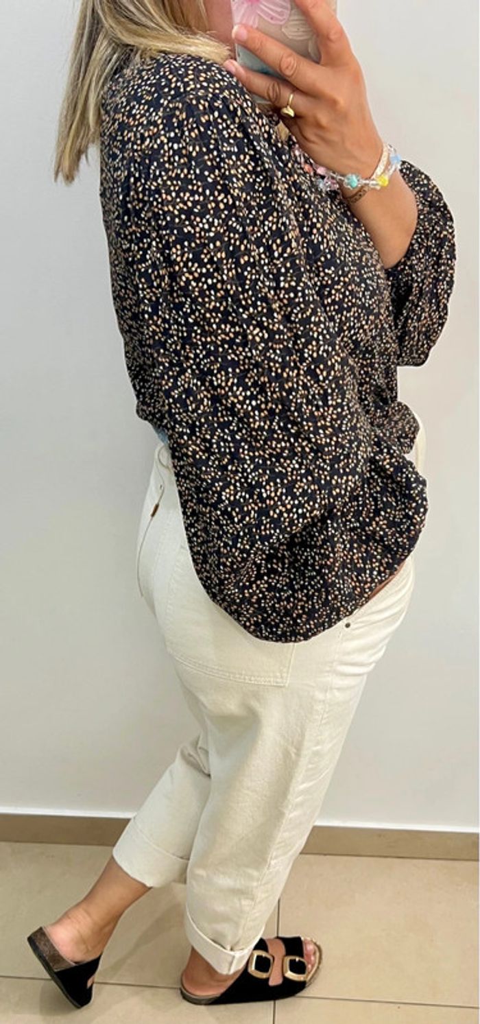 🌿Chemise noire imprimé pois beiges Vila Taille 38 - photo numéro 7