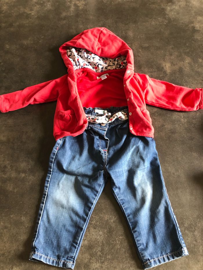 Ensemble jean et gilet obaibi fille 12 mois
