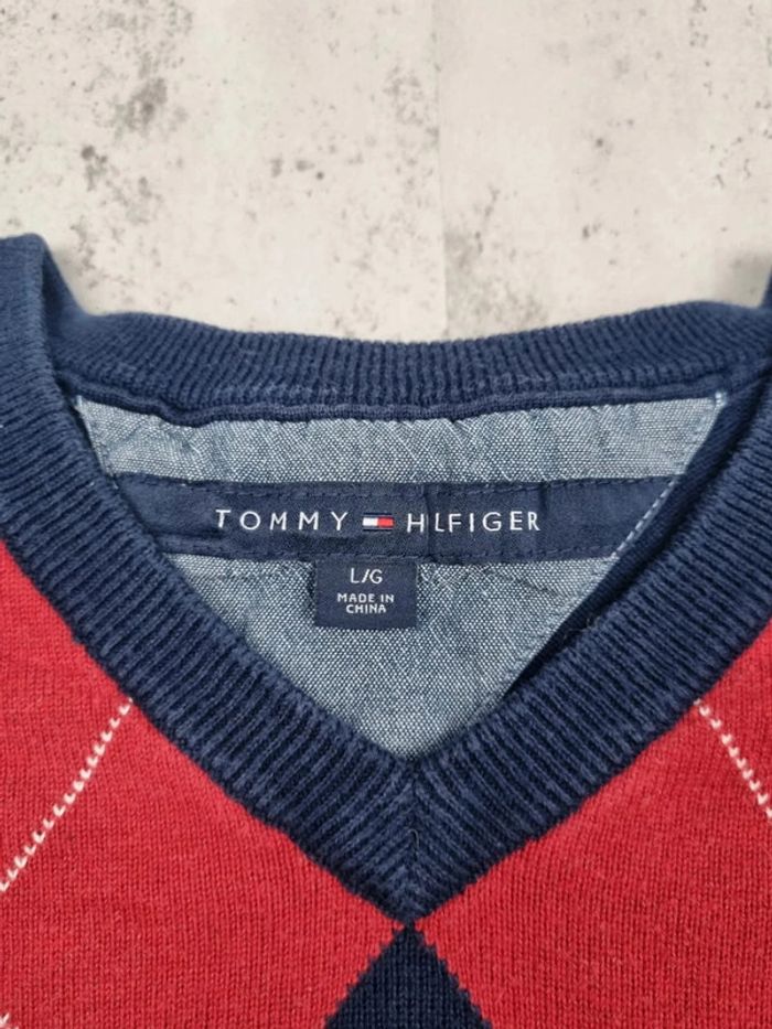 Pull col v Tommy Hilfiger bleu/rouge, L Hommes - photo numéro 5