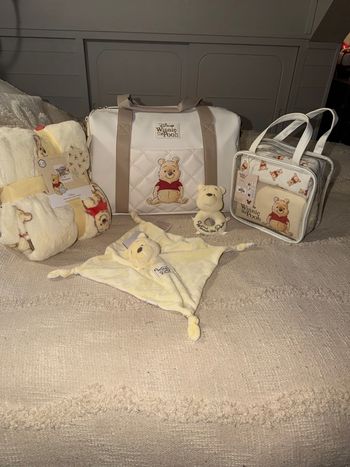 Lot Winnie  l’ourson ;sac de voyage plaid trousse de toilette doudou et hochet Disney