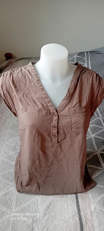 Blouse col V avec boutons et poche  moka femme 38 envie