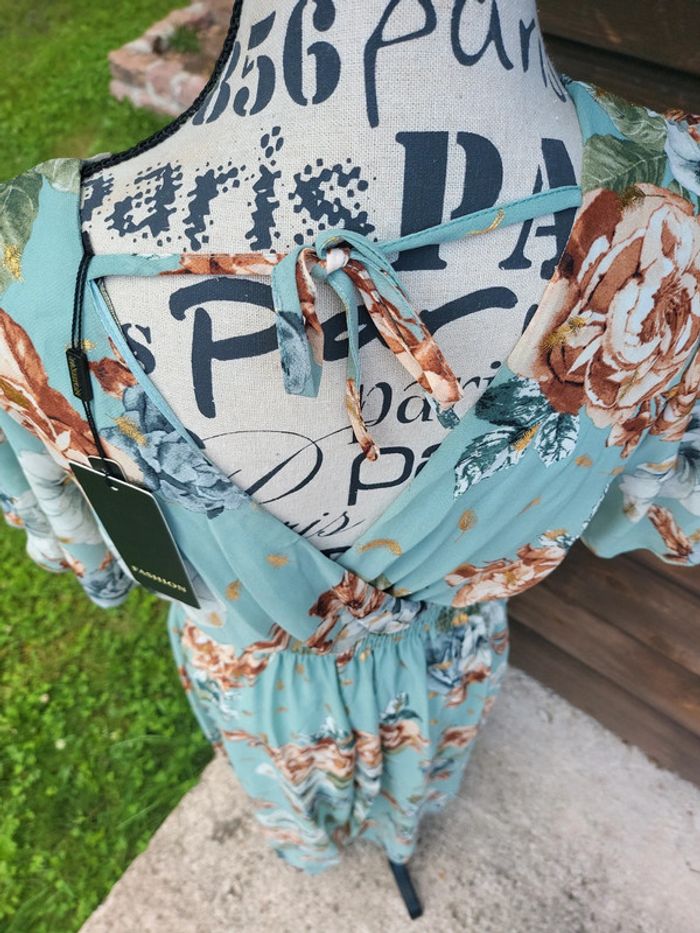 Robe fluide légère floral dorée mariage témoin M L - photo numéro 8