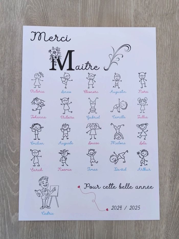 Magnifique Affiche format A3 cadeau Maître fin d'année - photo numéro 2
