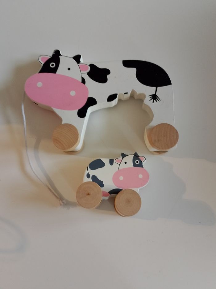 Vache et son bebe en bois Vertbaudet 22x15 cm - photo numéro 2