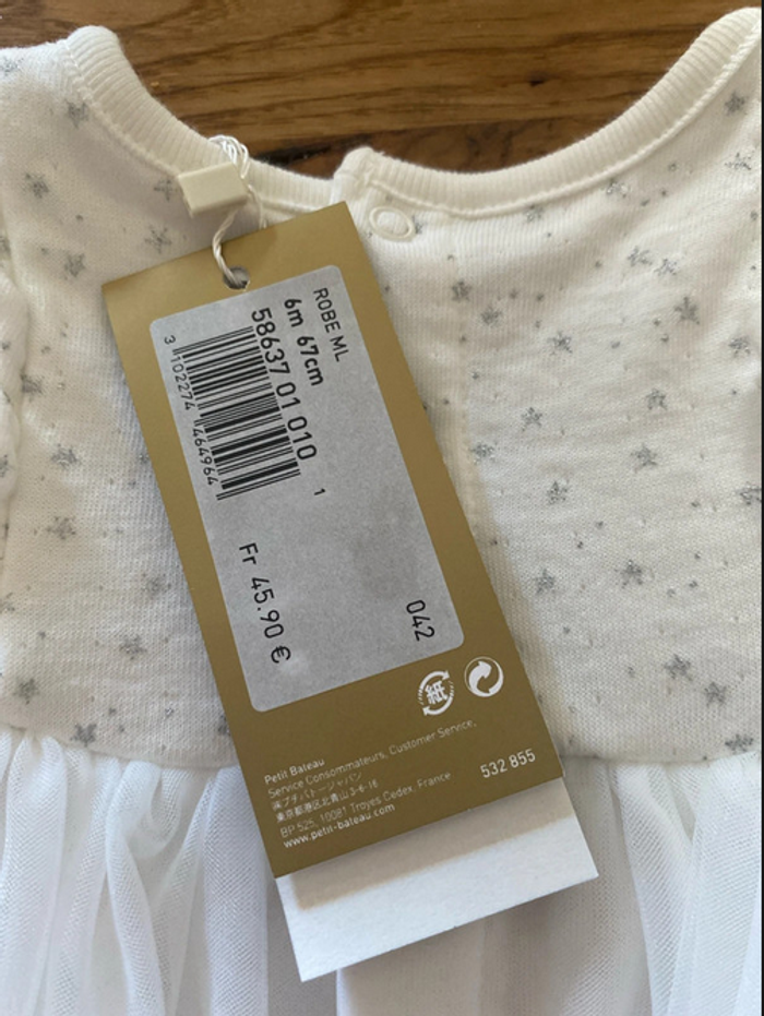 Petit bateau robe blanche 6 mois neuve - photo numéro 3