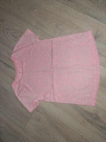 T shirt fille rose, manches courtes, avec inscriptions brillantes, C&A, 146/152