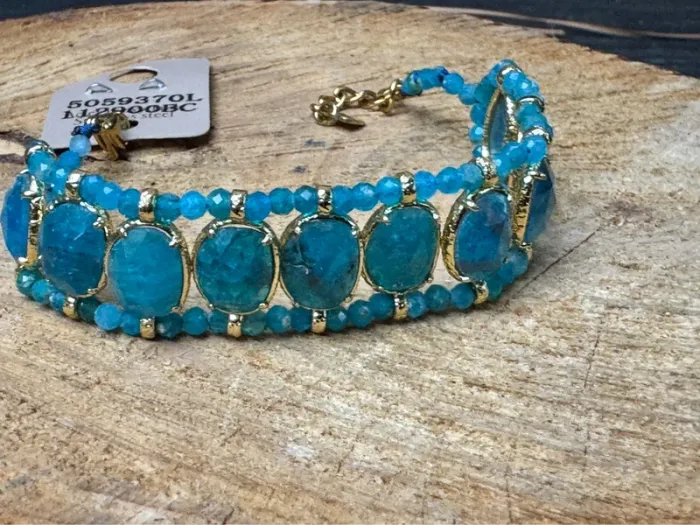 Bracelet manchette habaha Paris apatites bjzures peules et pierres finitions acier inoxydable or - photo numéro 2