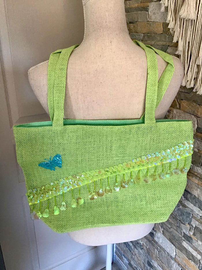 Sac plage sac fourre tout menthe vert clair bleu doubler 41-26 cm - photo numéro 2