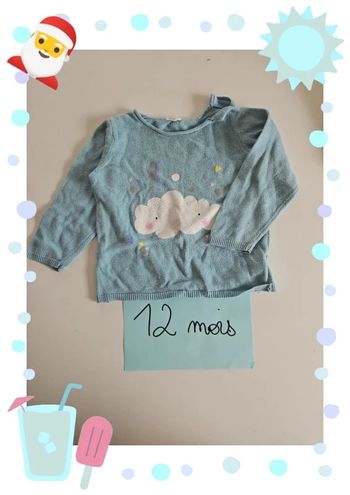 pull fille 12 mois bleu avec un nuage