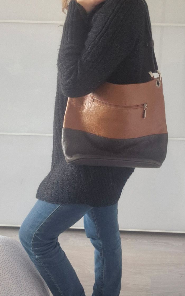 Sac à main beige et marron The Genuine Leather - photo numéro 4