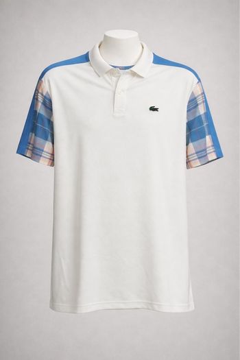 Polo Lacoste Sport blanc manches carreaux Regular Fit XXL
