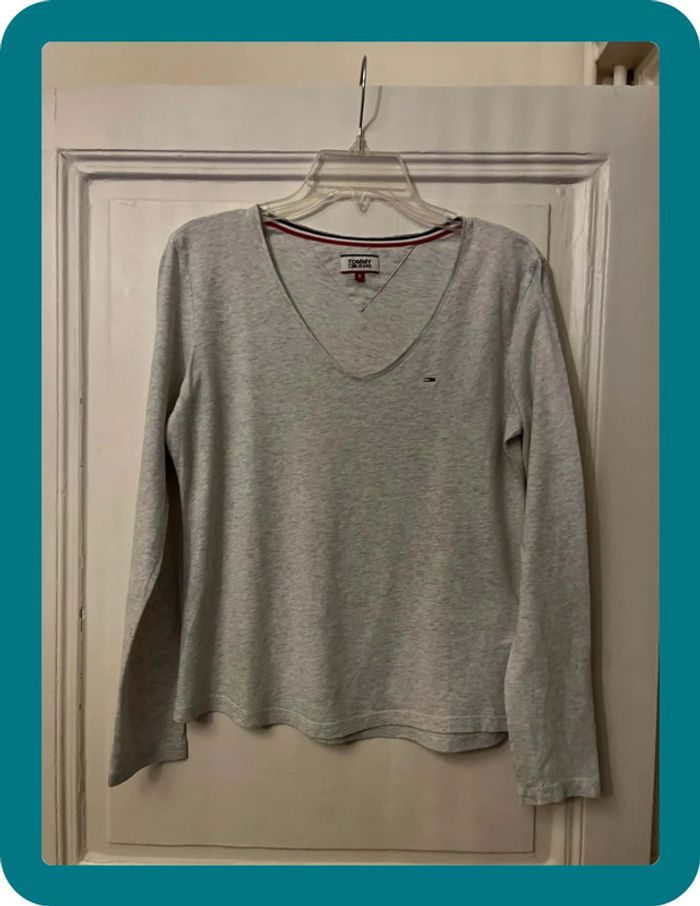 T-shirt manches longues col V généreux S -Tommy Hilfiger
