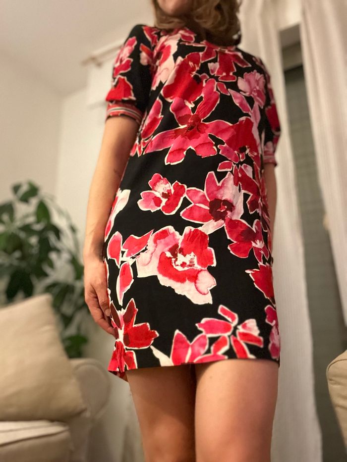 Robe morgan taille 36 à motifs fleurs rose et rouge - photo numéro 7