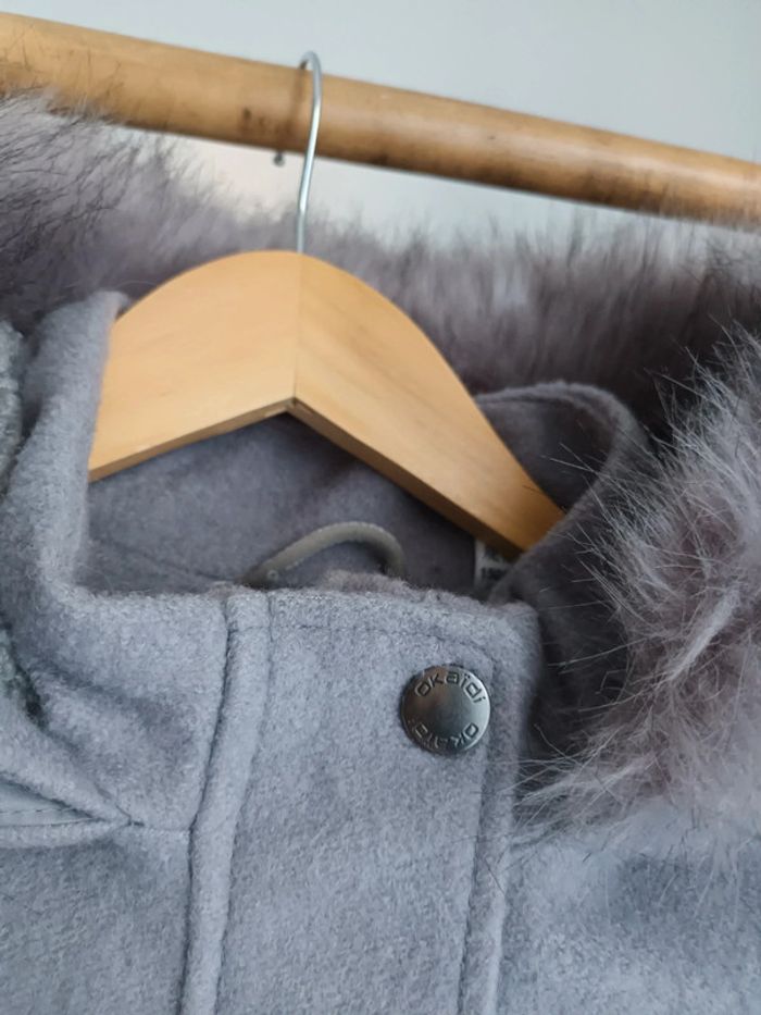 Joli manteau à capuche en laine gris très chaud Okaïdi 12 ans - photo numéro 3