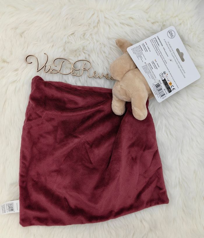 Doudou mouchoir Écureuil Beige Bordeaux Bébé Douceur - photo numéro 4