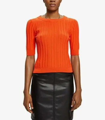 Pull Esprit cotelé a manches courtes Orange Taille XL Neuf