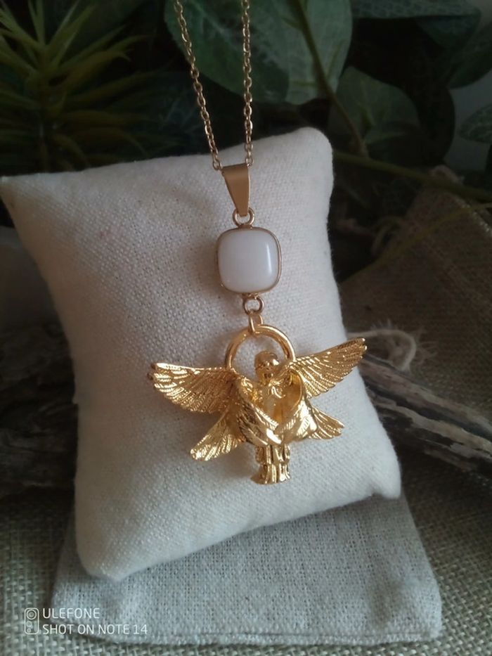 Collier pierre de jade + ange + carte - photo numéro 2